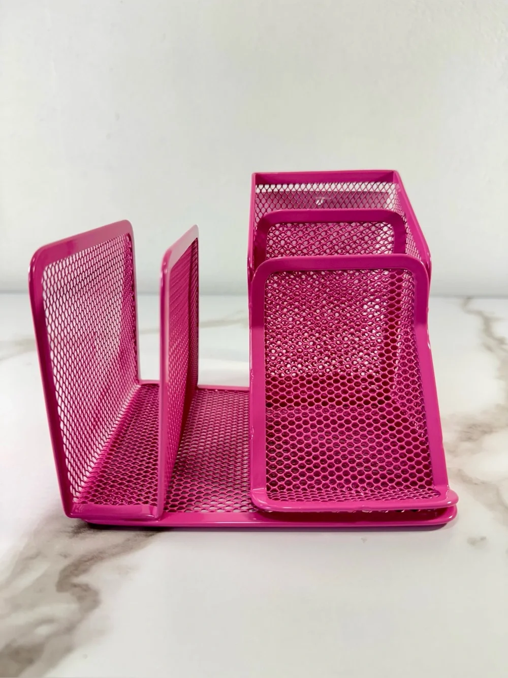 2 Pcs Metal Mesh Multi-Compartment Phone Stand Office Desktop Storage Organizer